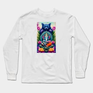 Baby Ganesh sitting on lotus flower with cougar Long Sleeve T-Shirt